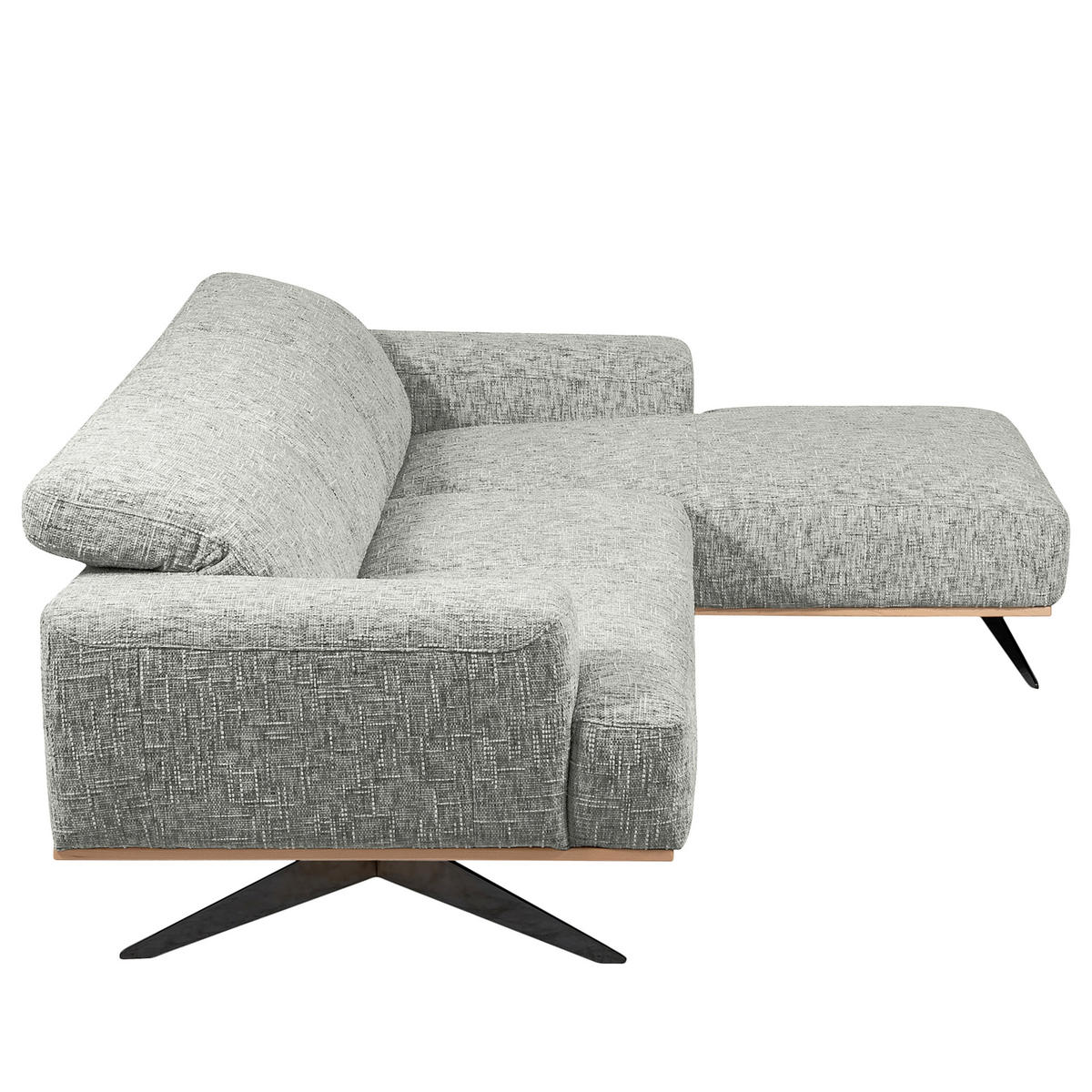 ECKSOFA PORTLAND in Struktur Grau Kopfteilverstellung  295/187 cm  - Schwarz/Grau, Design, Holz/Textil (295/187cm) - Livetastic