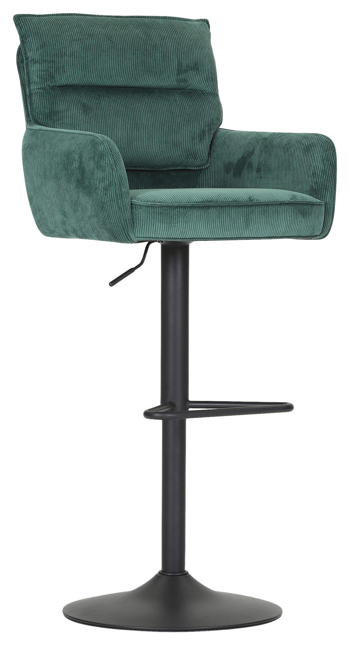 BARHOCKER Cord Grün Stoffauswahl, Sitzfläche 360° drehbar  - Schwarz/Grün, Design, Textil/Metall (54/98-120/58cm) - Novel