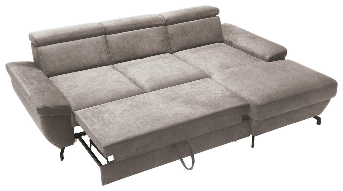 ECKSOFA in Velours Silberfarben  - Silberfarben, Modern, Textil/Metall (262/182cm) - Trendmanufaktur