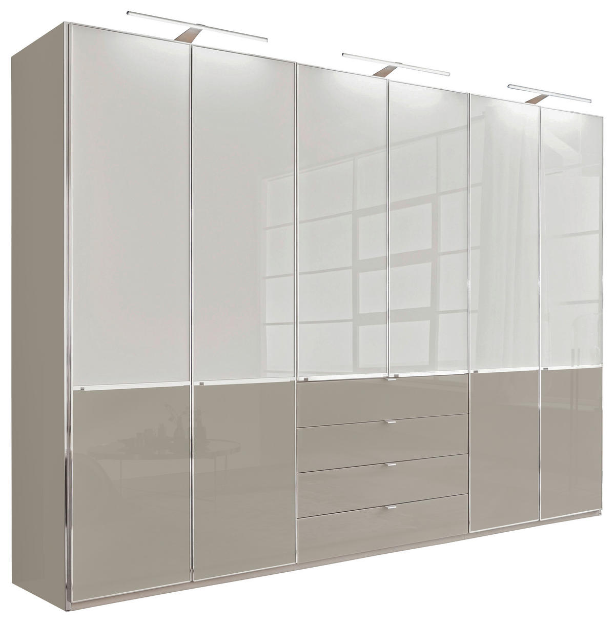 DREHTÜRENSCHRANK in Grau, Weiss  - Chromfarben/Weiss, Modern, Glas/Holzwerkstoff (300/216/58cm) - Novel