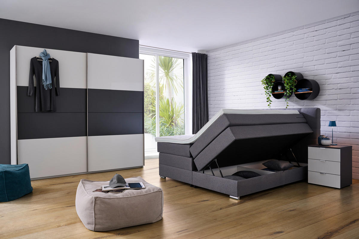 BOXSPRINGBETT 160/200 cm  in Grau  - Silberfarben/Schwarz, KONVENTIONELL, Holz/Holzwerkstoff (160/200cm) - Moderano