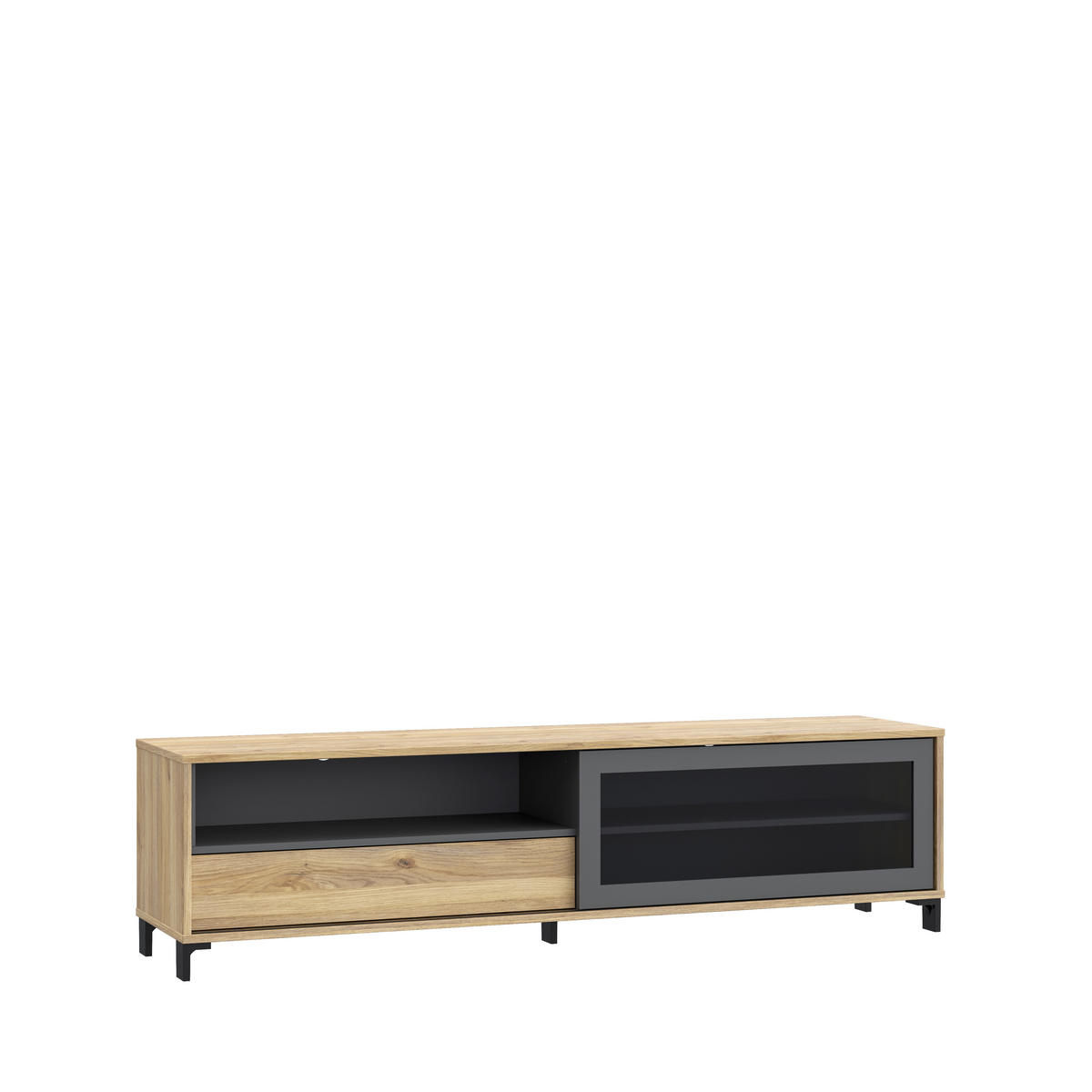 TV-ELEM 180,5/47,2/42 cm  - tölgyfa színű/fekete, Basics, faalapú anyag/üveg (180,5/47,2/42cm) - home24