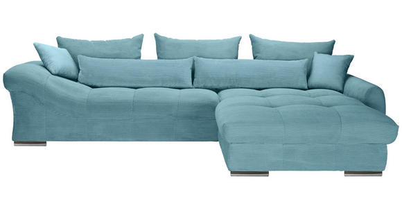 ECKSOFA Türkis Cord Zierkissen, Rückenkissen, Rücken echt  - Türkis/Chromfarben, KONVENTIONELL, Textil/Metall (335/225cm) - Carryhome