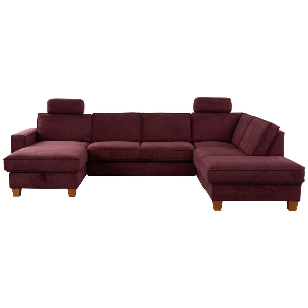 Thumbnail - Sit & More Wohnlandschaft, Dunkelrot, Textil, Buche, massiv, 7-Sitzer, Ottomane rechts, U-Form, 309x213 cm, Goldenes M, ...