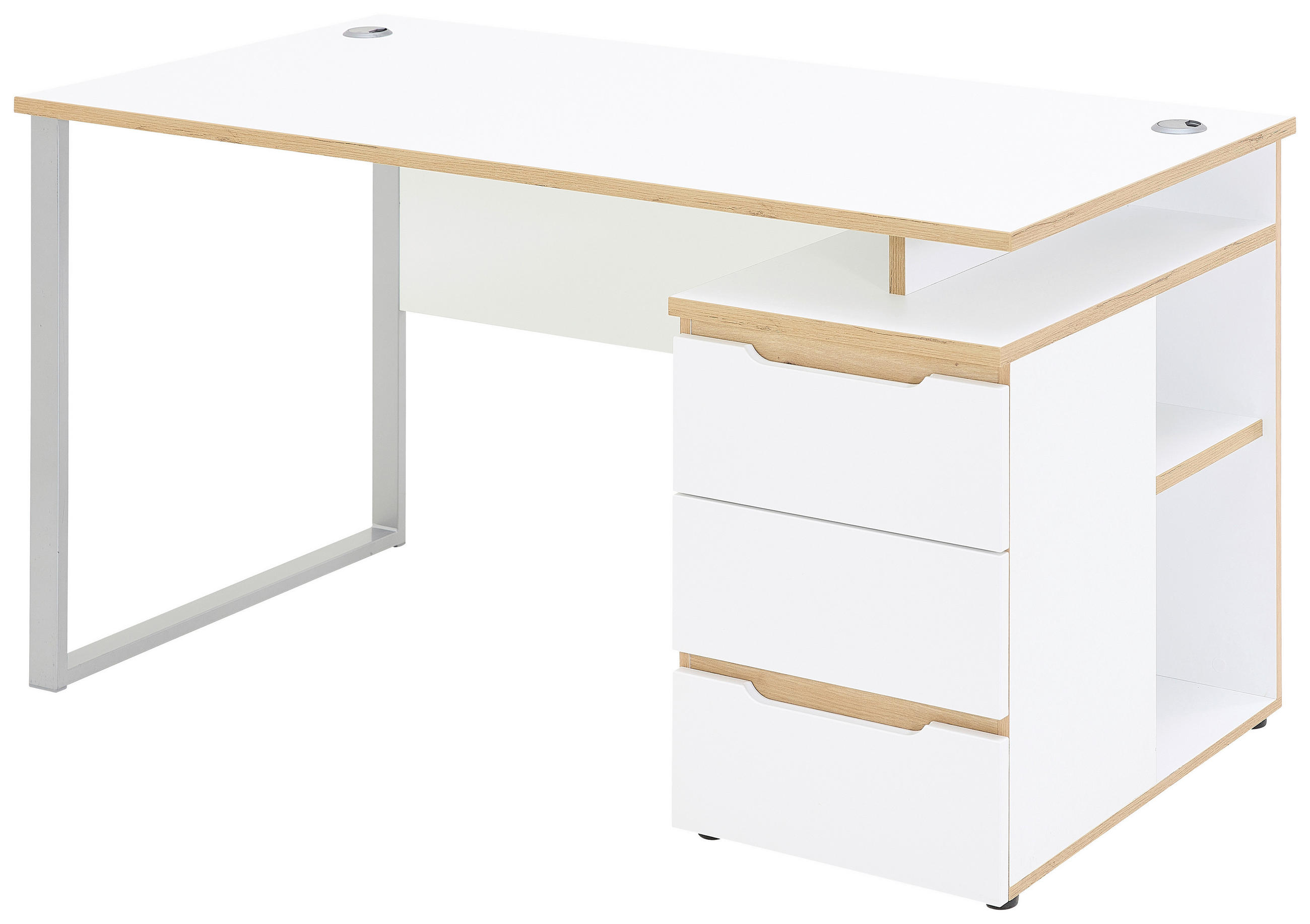 SCHREIBTISCH  in Silberfarben, Weiss, Eiche Artisan  - Weiss/Silberfarben, Konventionell, Holzwerkstoff/Metall (150/77/73cm) - MID.YOU