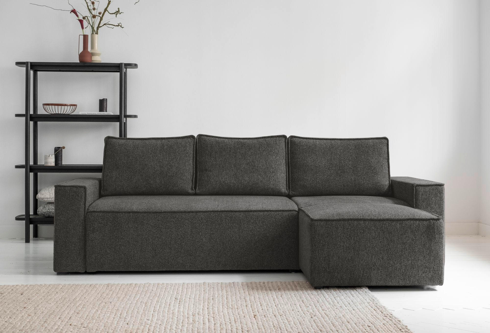 ECKSOFA in Dunkelgrau  - Weiss/Dunkelgrau, Design, Kunststoff/Textil (250/156cm) - MID.YOU