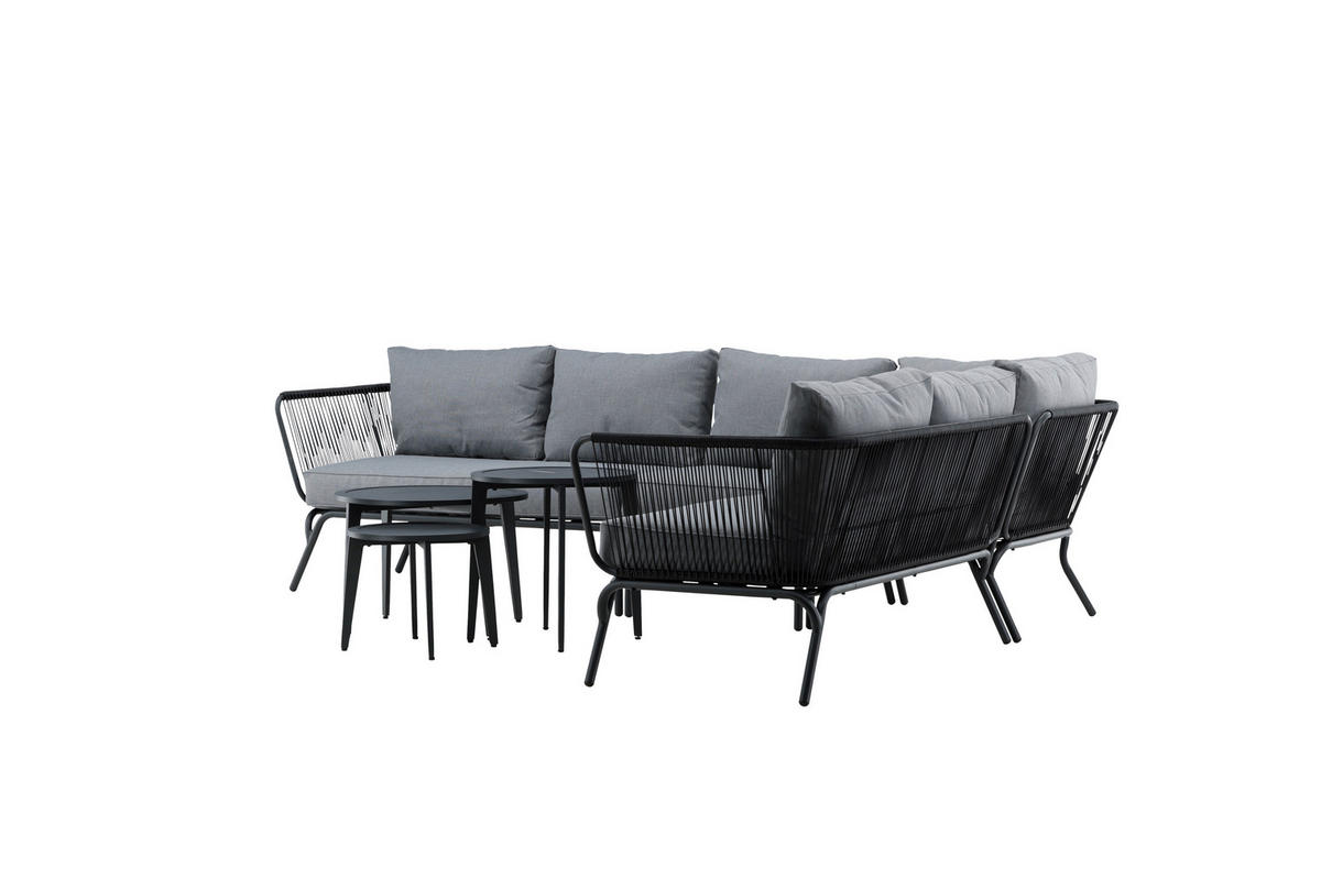 DINING-LOUNGESET Aluminium  - Schwarz/Grau, KONVENTIONELL, Textil/Metall - Gardenson