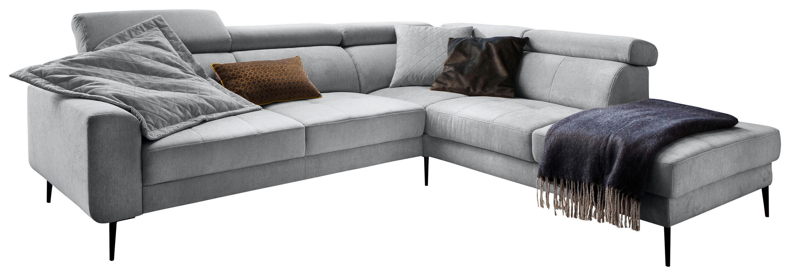 ECKSOFA Grau Velours  - Schwarz/Grau, Design, Textil/Metall (262/236cm) - Hom`in