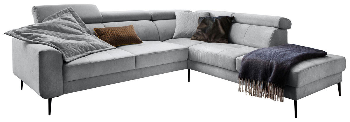 ECKSOFA  in Velours Grau  262/236 cm  - Schwarz/Grau, Design, Textil/Metall (262/236cm) - Hom`in