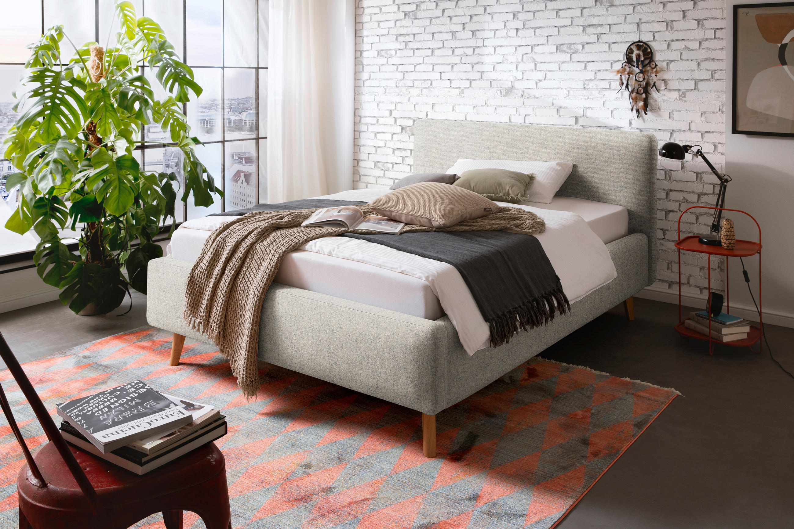 POLSTERBETT 140/200 cm  in Beige  - Eichefarben/Beige, Design, Holz/Textil (140/200cm) - Xora