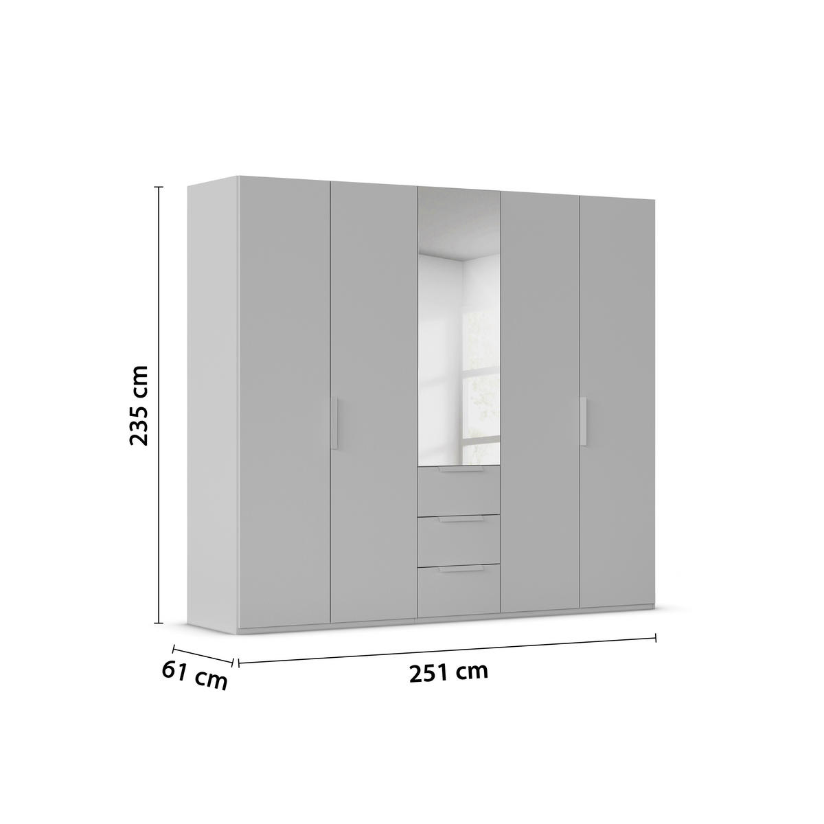 DREHTÜRENSCHRANK 251/235/61 cm,  in Graphitfarben, 5-türig  - Graphitfarben, Basics, Glas/Holzwerkstoff (251/235/61cm) - Novel