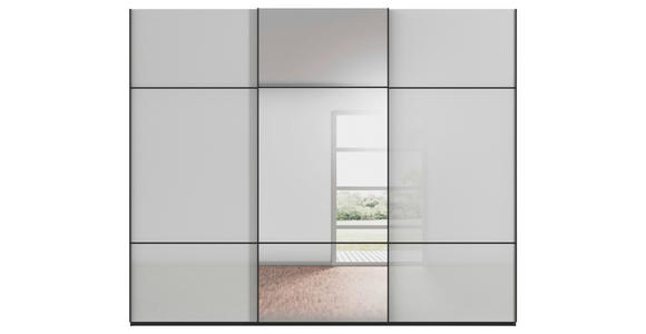 SCHWEBETÜRENSCHRANK 301/223/68 cm 3-türig Grau, Schwarz - Alufarben/Schwarz, KONVENTIONELL, Glas/Holzwerkstoff (301/223/68cm) - Novel