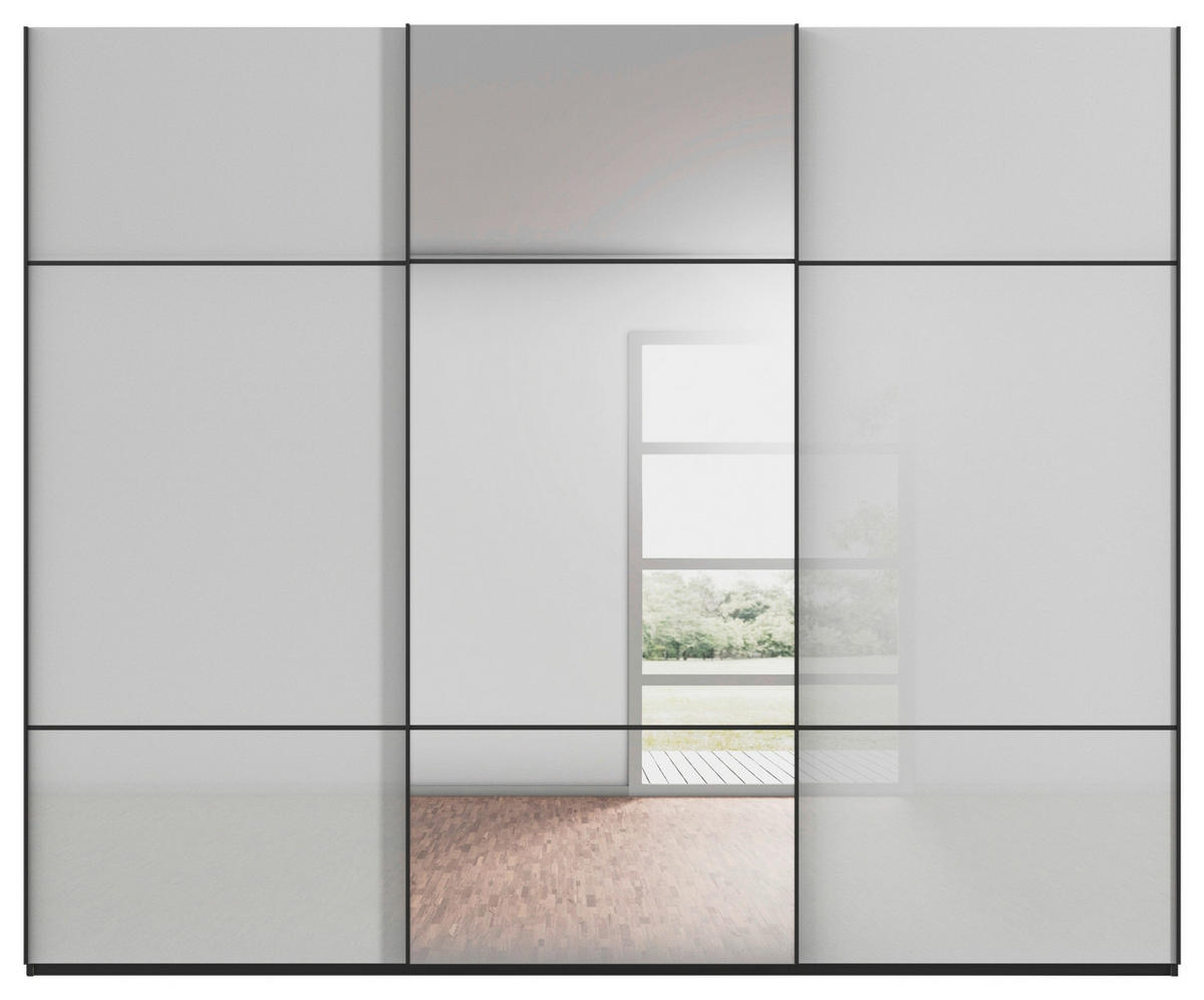 SCHWEBETÜRENSCHRANK in Grau, Schwarz  - Schwarz/Grau, Konventionell, Glas/Holzwerkstoff (242/223/68cm) - Novel