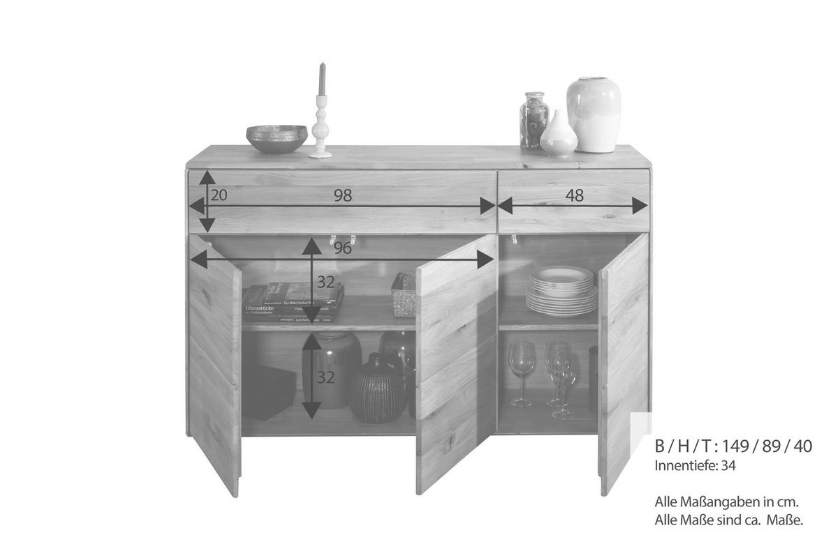 KOMMODE , 149/89/40 cm, 2 Schublade(n)  - Wildeiche, Design, Holz (149/89/40cm) - Livetastic