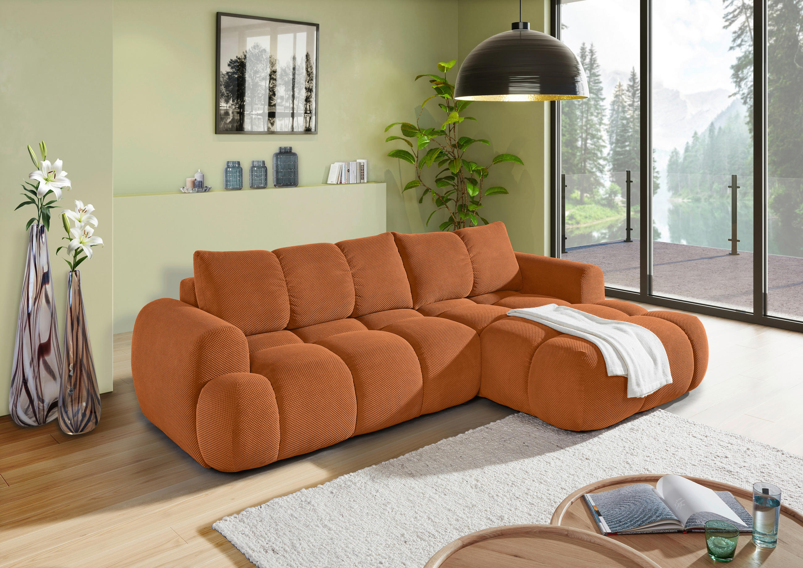 ECKSOFA Rostfarben Flachgewebe  - Rostfarben/Schwarz, KONVENTIONELL, Kunststoff/Textil (274/174cm) - Carryhome