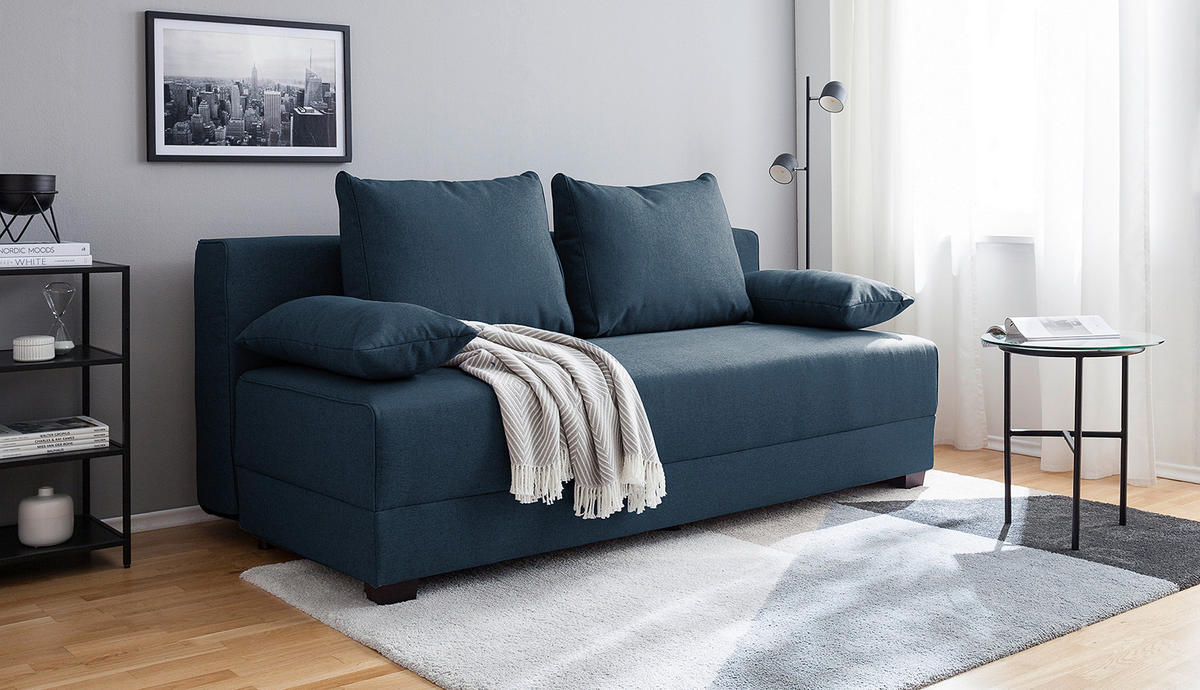SCHLAFSOFA in Webstoff Dunkelblau  - Dunkelbraun/Dunkelblau, Design, Holz/Textil (202/85/110cm) - MID.YOU