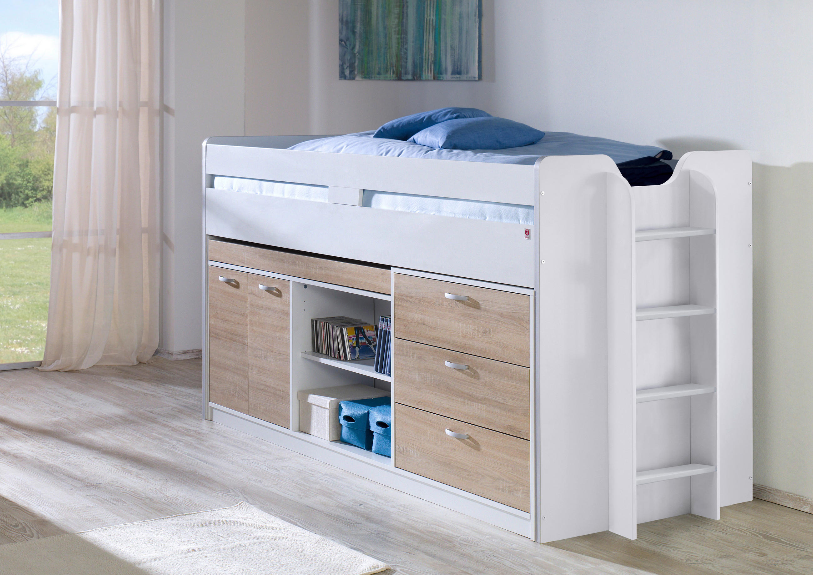 SREDNJE VISOKI KREVET bijela - bijela/hrast Sonoma, Moderno, drvni materijal (90/200cm) - Livetastic