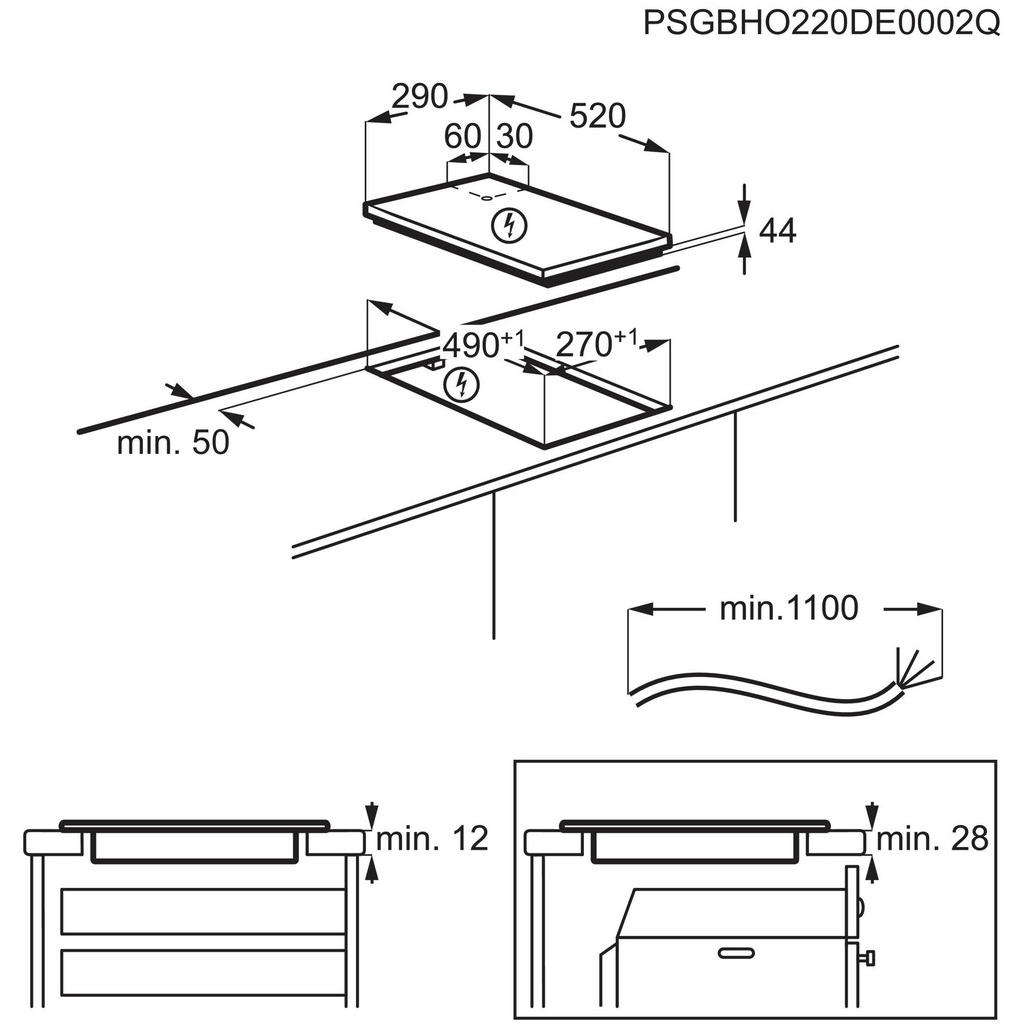 Thumbnail - Electrolux Induktionskochfeld, Schwarz, Glas, 29.0x4.4x52.0 cm, Kindersicherung, Hauptschalter, Topferkennung, Pausenfun...