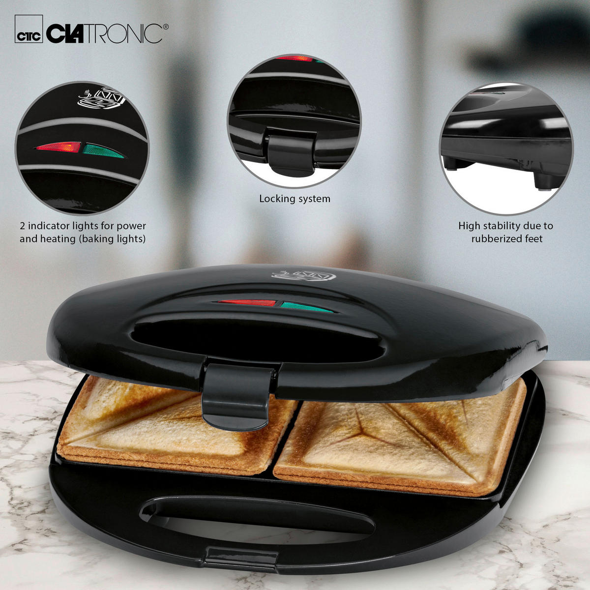 SANDWICHTOASTER  - Schwarz, LIFESTYLE, Kunststoff/Metall (23/7,5/22,5cm) - Clatronic