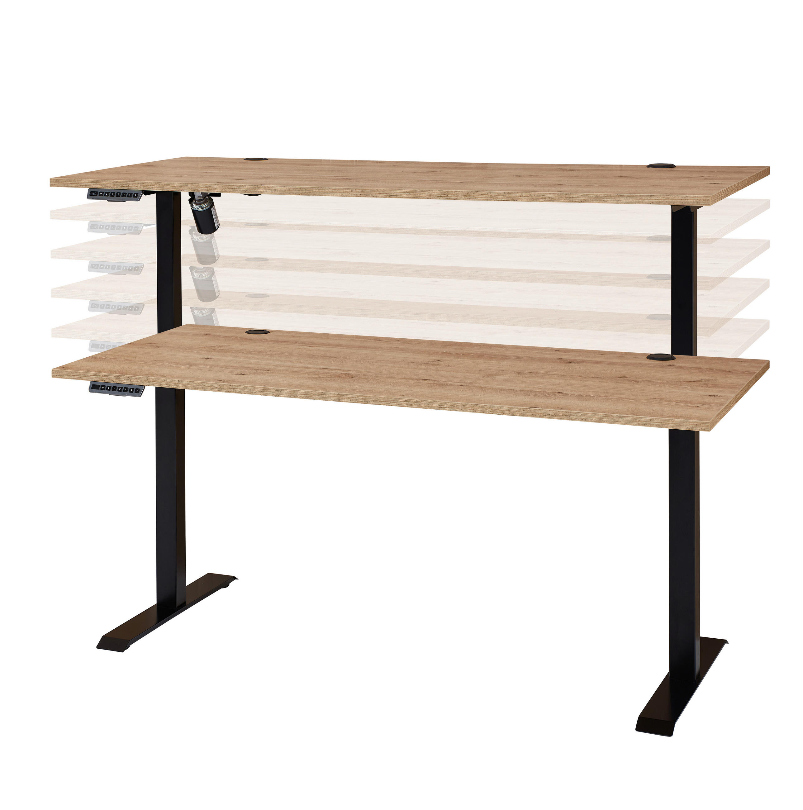 Thumbnail - Mid.you Schreibtisch, Eiche Artisan, Holzwerkstoff, 77x72-120x160 cm, höhenverstellbar, Arbeitszimmer, Schreibtische, Bü...