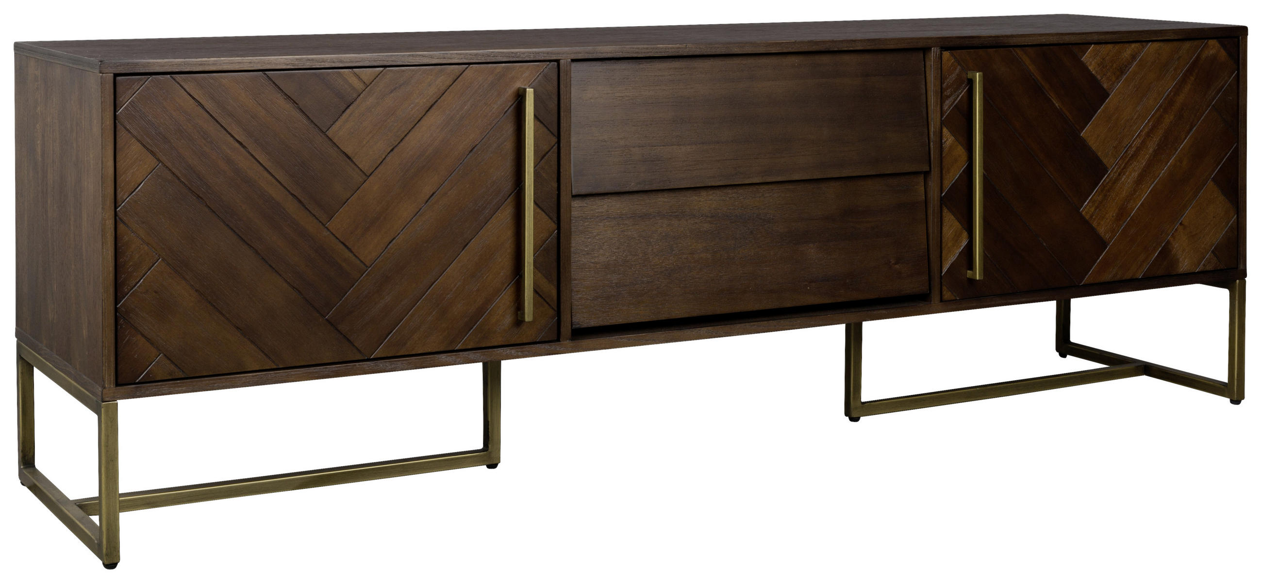 SIDEBOARD Akazie furniert Akaziefarben Einlegeböden  - Messingfarben/Akaziefarben, KONVENTIONELL, Holz/Metall (180/60/45cm) - Ambia Home