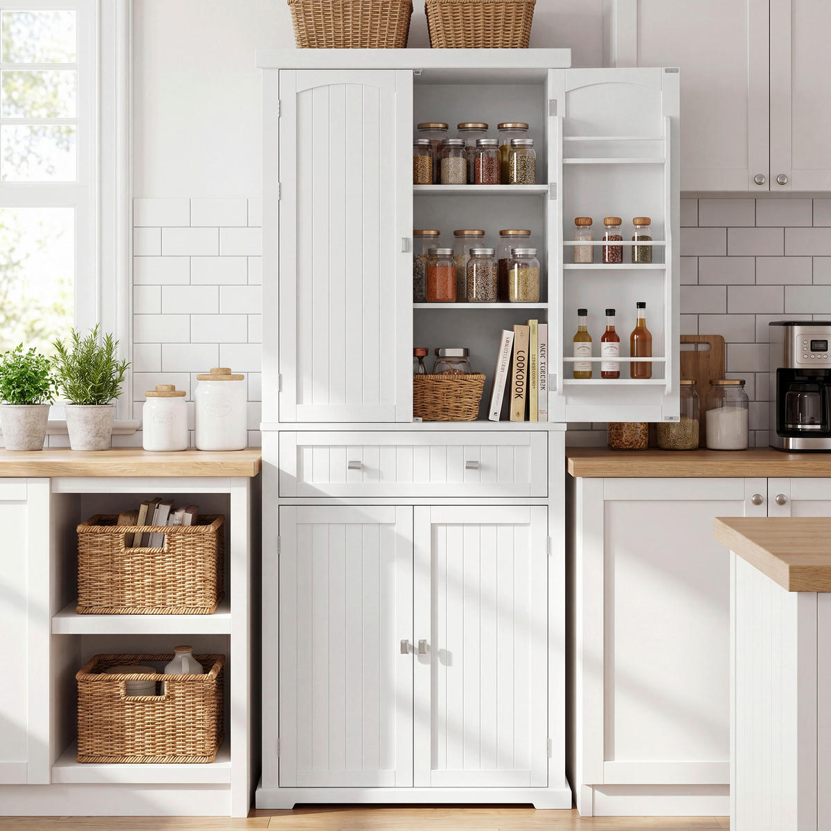 MEHRZWECKSCHRANK 76/182,1/40 cm,  in Weiß  - Weiß/Nickelfarben, Trend, Holzwerkstoff/Metall (76/182,1/40cm) - Boxxx