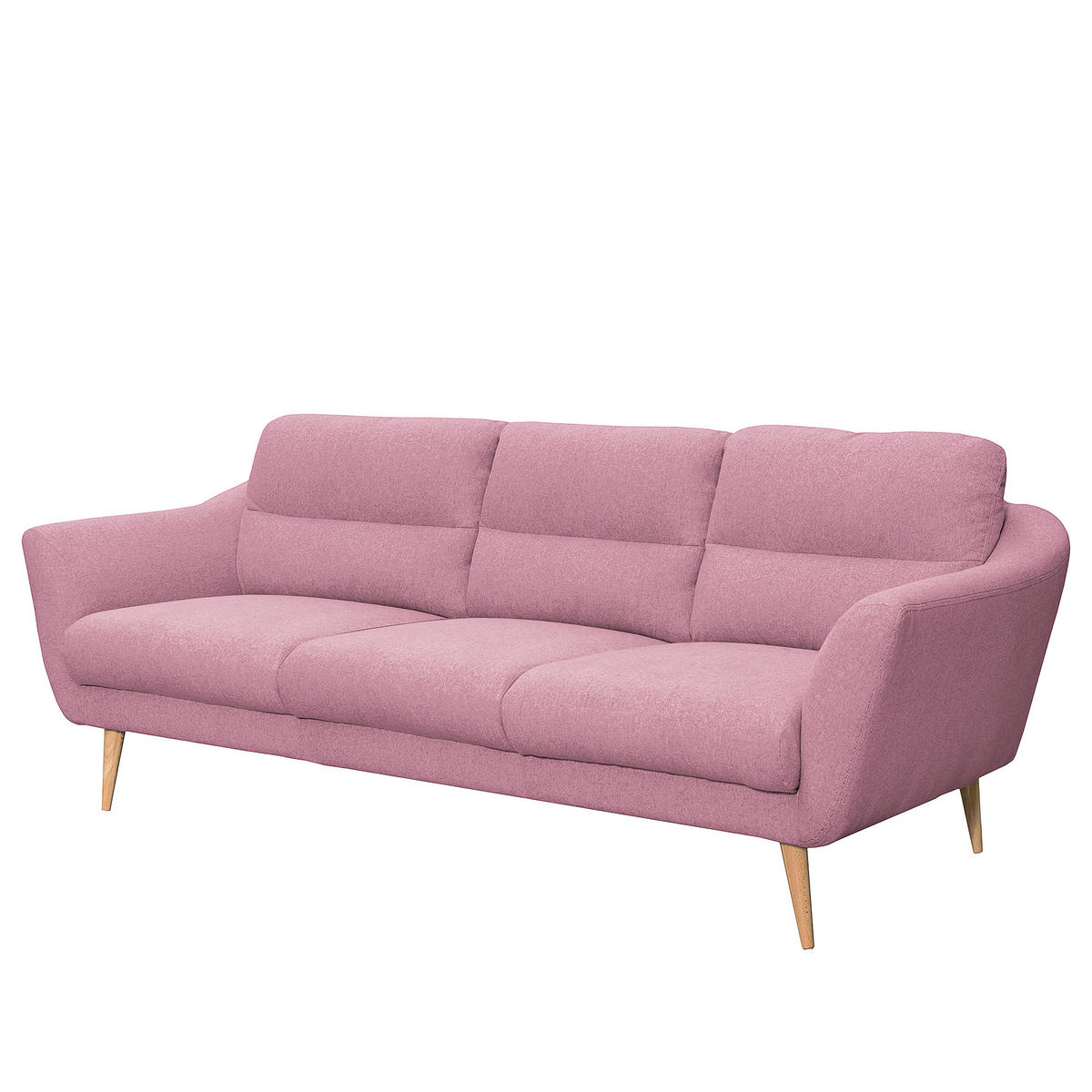 3-SITZER-SOFA in Webstoff Rosa  - Buchefarben/Rosa, Design, Holz/Textil (209/87/88cm) - Livetastic