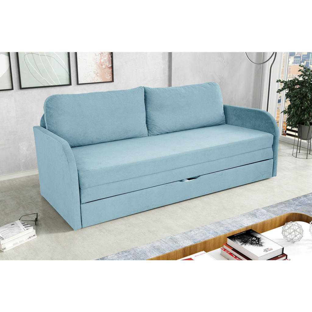 Thumbnail - Mid.you Schlafsofa, Hellblau, Textil, 2-Sitzer, Füllung: Polyurethan (Pur), 203x77x86 cm, Made in EU, Liegefunktion, Woh...