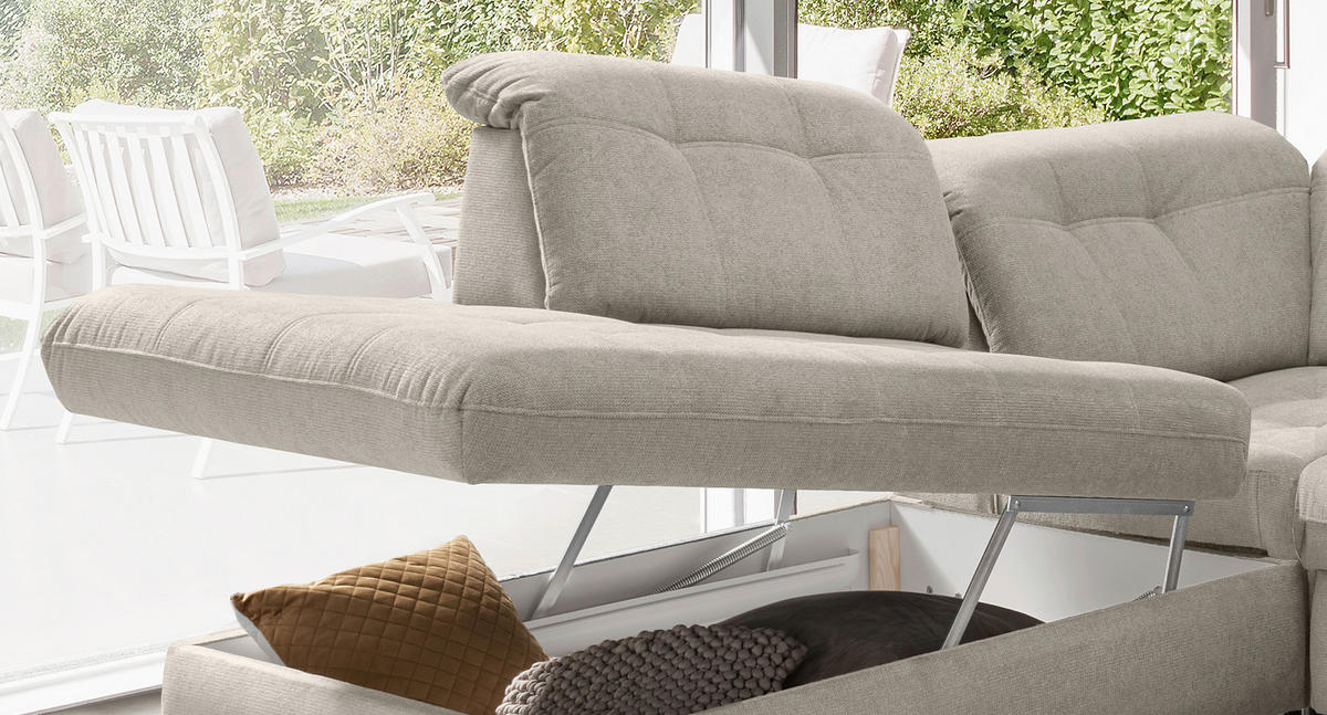 SALON PANORAMIQUE in Chenille Beige  - beige/noir, Modern, textile/métal (252/387/184cm) - Livetastic