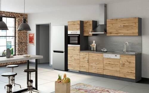 KÜCHENBLOCK 270 cm in Eichefarben - Eichefarben/Anthrazit, MODERN (270cm) - Held