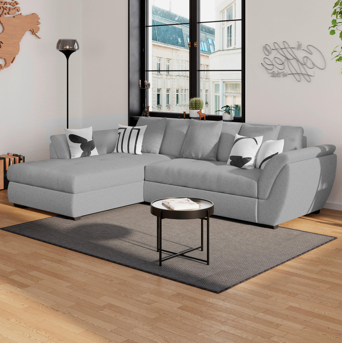 ECKSOFA in Webstoff Grau  - Schwarz/Grau, Design, Kunststoff/Textil (187/278cm) - Livetastic