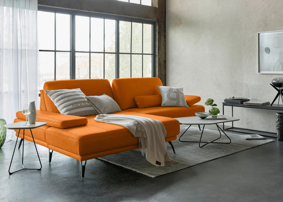 ECKSOFA JOOP! STUDIO in Echtleder Orange  180/301 cm  - Schwarz/Orange, KONVENTIONELL, Leder/Metall (180/301cm) - Joop!