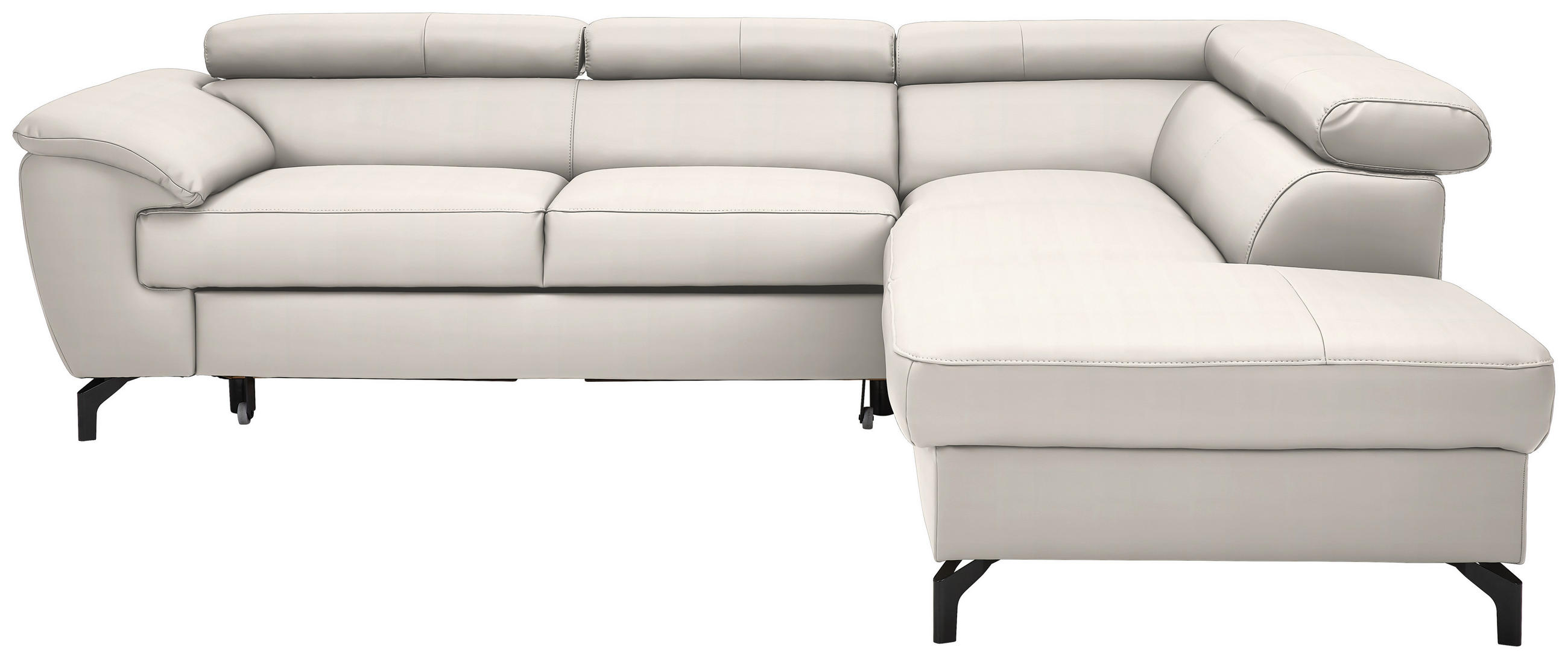 ECKSOFA in Echtleder Creme  - Creme/Schwarz, Design, Leder/Metall (256/220cm) - Celina Home