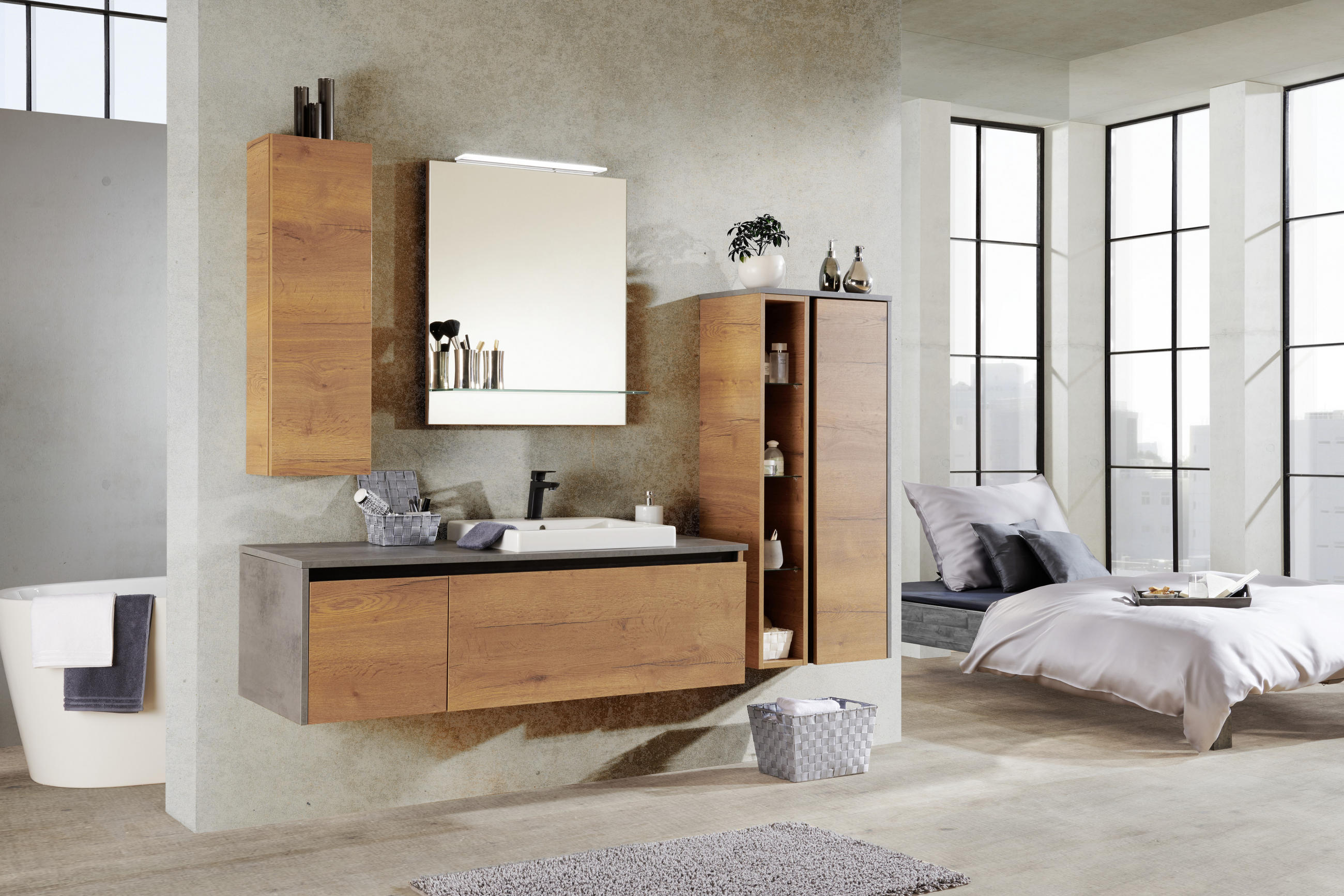MIDISCHRANK 56,4/120/33,2 cm  - Eichefarben, Design, Glas/Holzwerkstoff (56,4/120/33,2cm) - Moderano