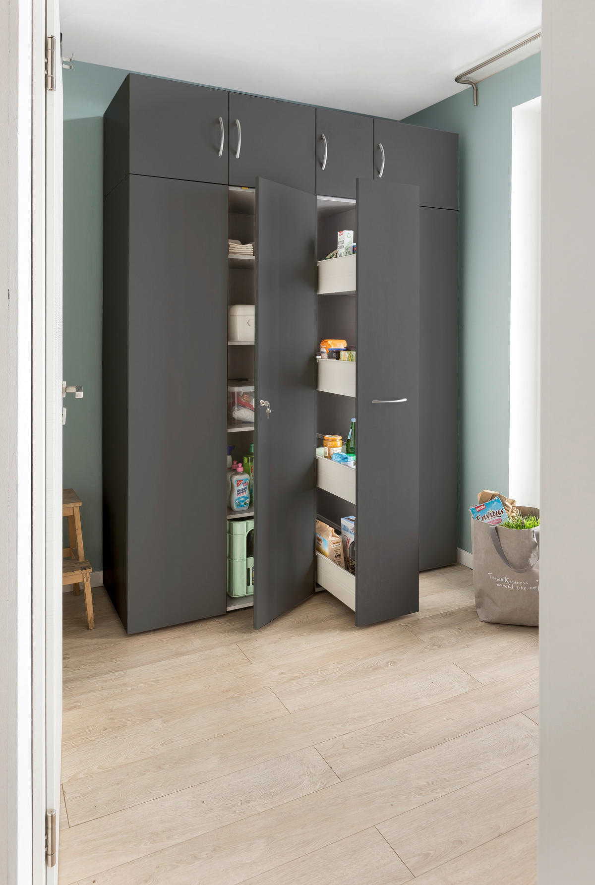 WÄSCHESCHRANK 40/185/40 cm  in Graphitfarben  - Alufarben/Graphitfarben, KONVENTIONELL, Holzwerkstoff/Kunststoff (40/185/40cm) - Xora