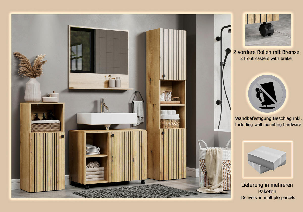 BADEZIMMER 4-teilig  in  - Eichefarben/Schwarz, Trend, Holzwerkstoff/Kunststoff (180/186/42cm) - MID.YOU