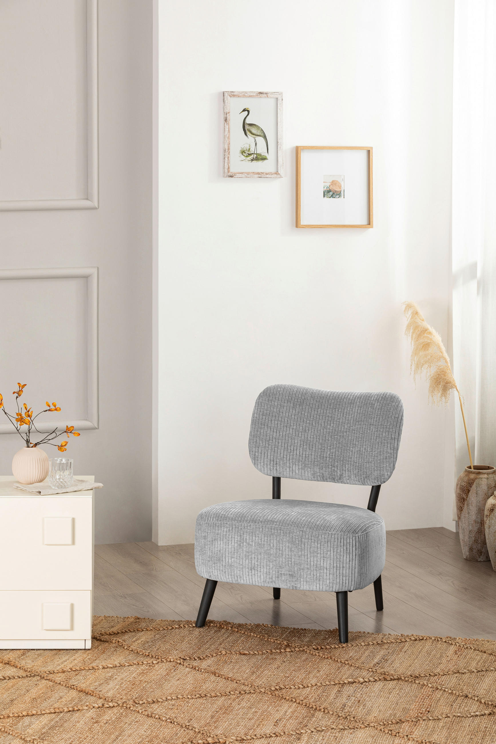 SESSEL in Cord Grau  - Schwarz/Grau, Design, Textil/Metall (62/76/65,5cm) - P & B