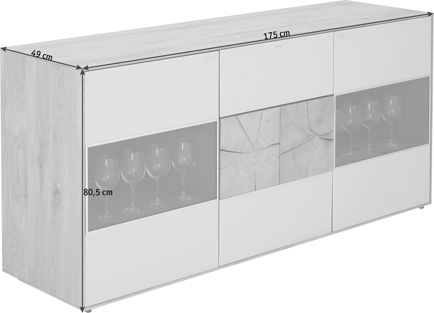 SIDEBOARD 175/80,5/49 cm  in Weiß, Eichefarben  - Eichefarben/Weiß, Design, Glas/Holz (175/80,5/49cm) - Valnatura