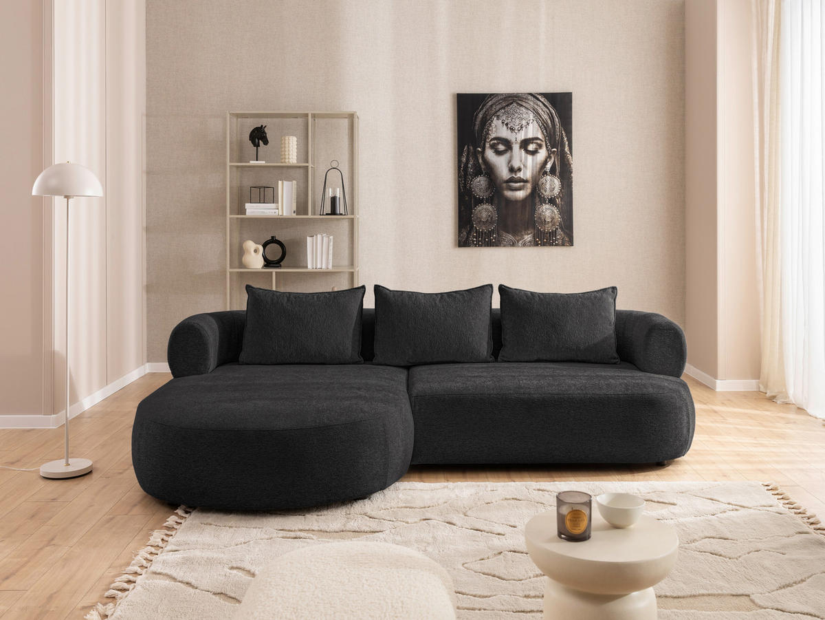 ECKSOFA in Chenille Schwarz  156/256 cm  - Schwarz, Design, Kunststoff/Textil (156/256cm) - Livetastic