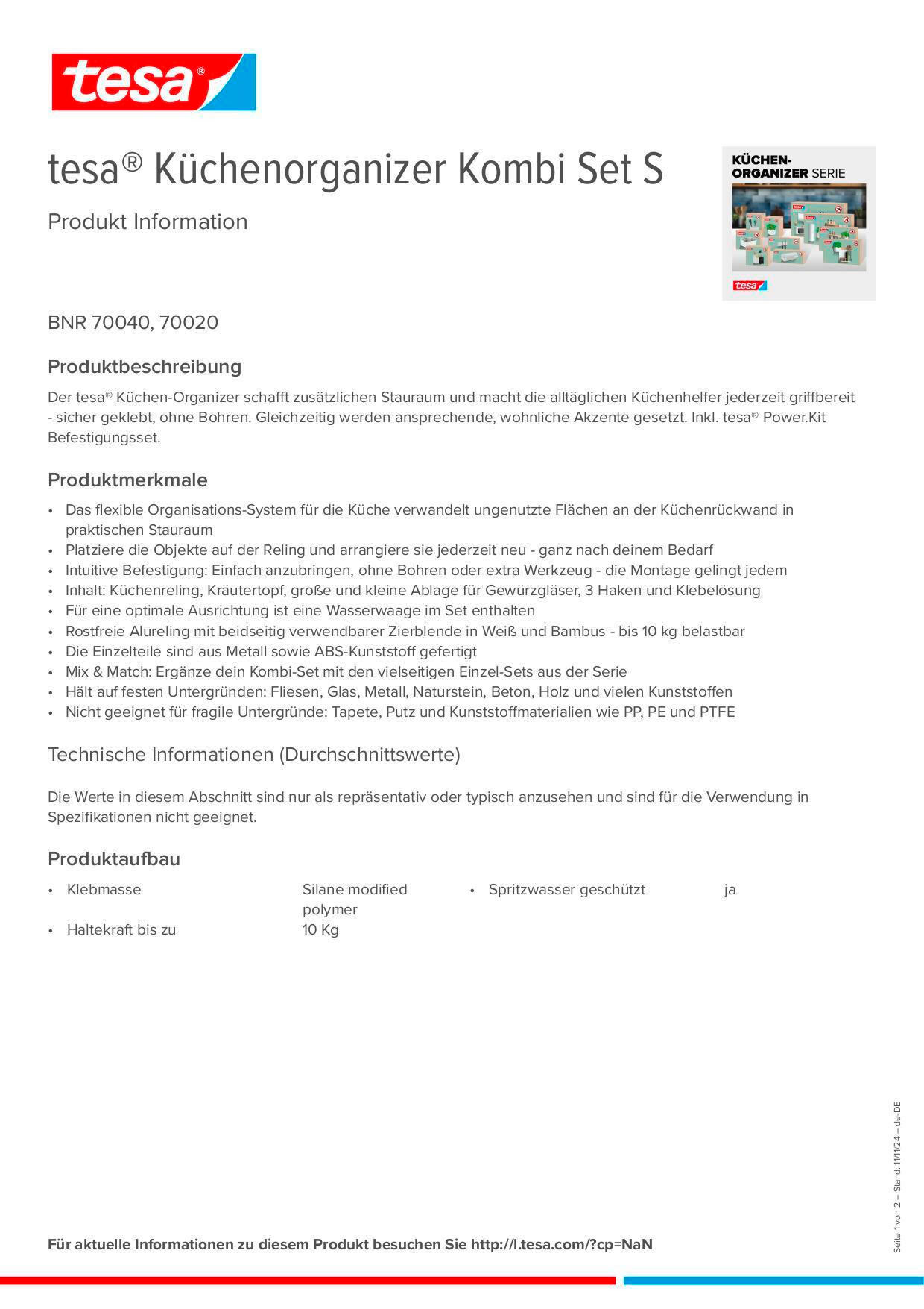 Thumbnail - Tesa Küchen-Organizer-Set, Braun, Weiß, Holz, Metall, Kunststoff, Bambus, 60x34x15 cm, Ordnen & Aufbewahren, Aufbewahrun...