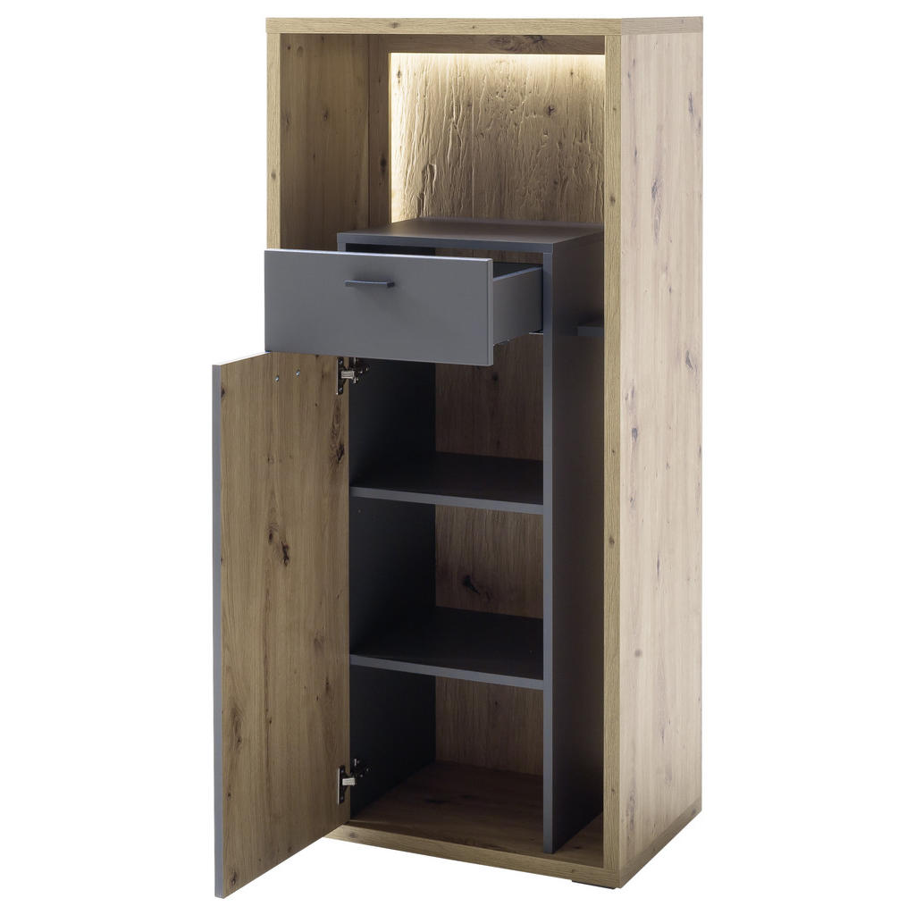 Thumbnail - Mid.you Highboard Colombo, Grau, Eiche, Metall, 1 Fächer, 1 Schubladen, 66x141x40 cm, Made in EU, Wohnzimmer, Kommoden &...