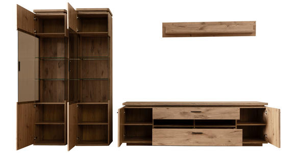 WOHNWAND 4-teilig  in Eichefarben  330/208/50 cm  - Eichefarben/Anthrazit, KONVENTIONELL, Glas/Holzwerkstoff (330/208/50cm) - Cantus