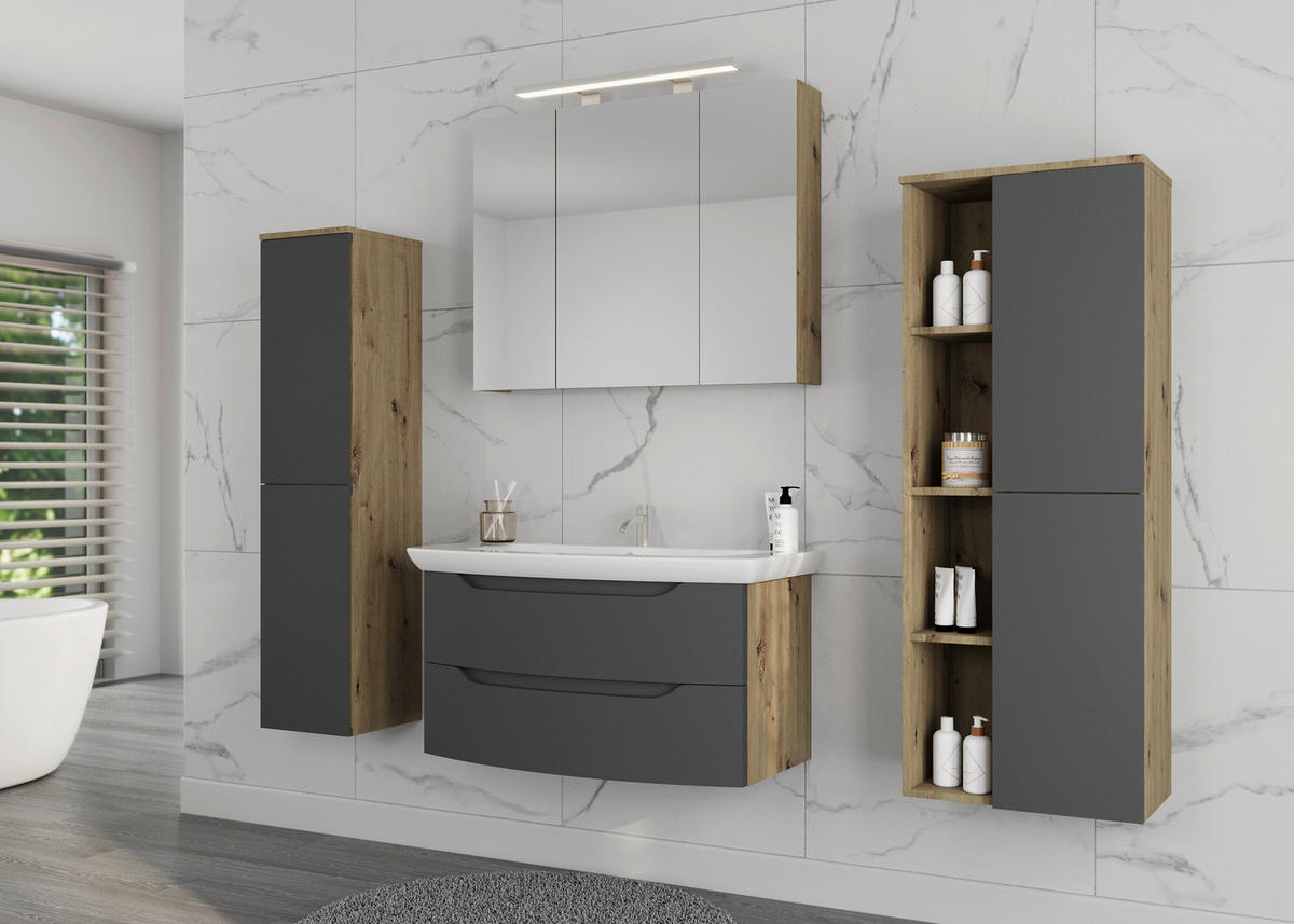 MIDI SKŘÍŇKA, antracitová, barvy dubu, 50/132/32 cm - barvy dubu/antracitová, Moderní, kompozitní dřevo/sklo (50/132/32cm) - Stylife