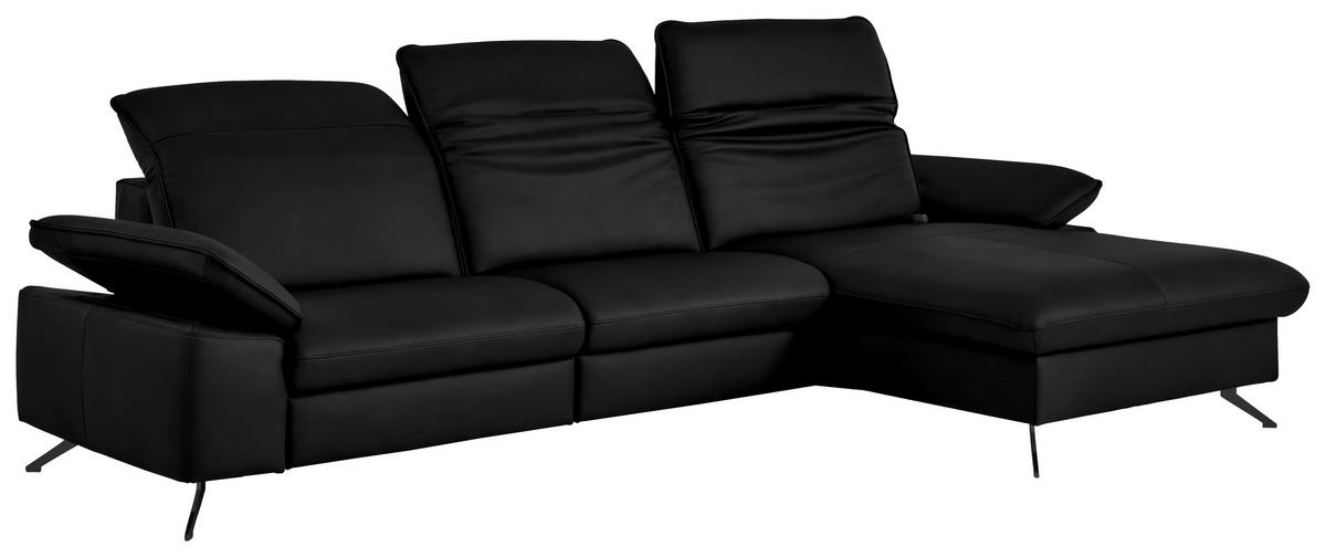 ECKSOFA  Echtleder Schwarz  - Schwarz, Design, Leder/Metall (307/169cm) - Beldomo Premium