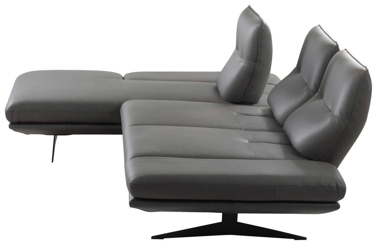 Colțar, piele, gri închis - gri închis/negru, Design, metal/piele (180/291cm) - Celina Home