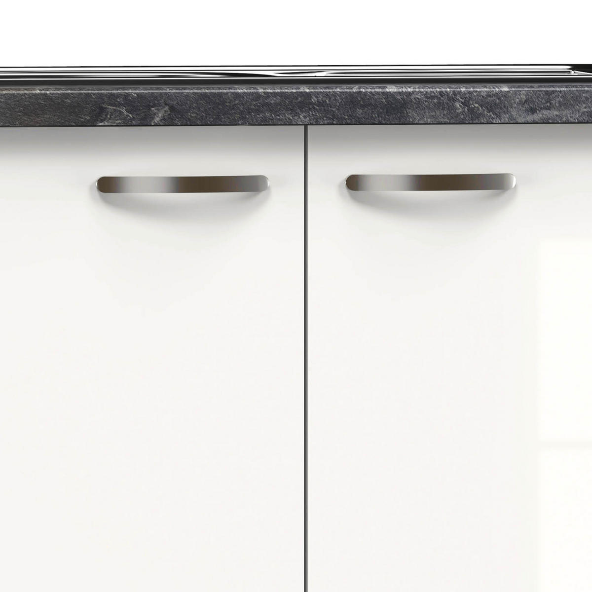 SPÜLENUNTERSCHRANK 100/86/57 cm  in Weiß, Weiß Hochglanz  - Schieferfarben/Edelstahlfarben, MODERN, Holzwerkstoff/Metall (100/86/57cm) - FlexWell