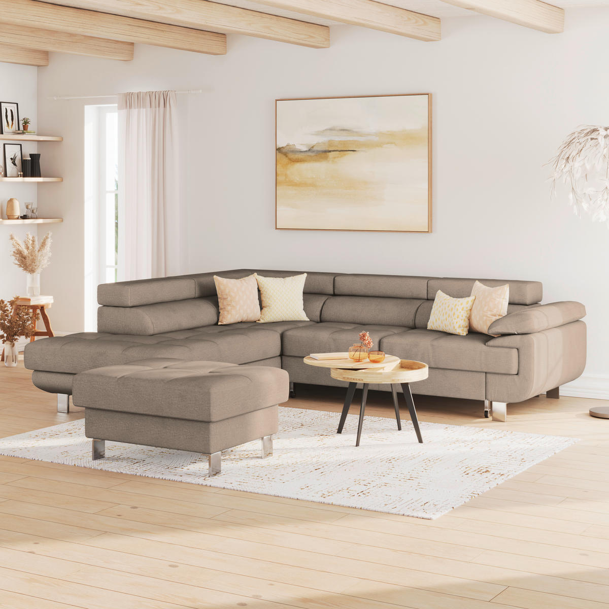 HÖRNSOFFA i dräll taupe  - taupe, Modern, metall/textil (230/270cm) - MID.YOU