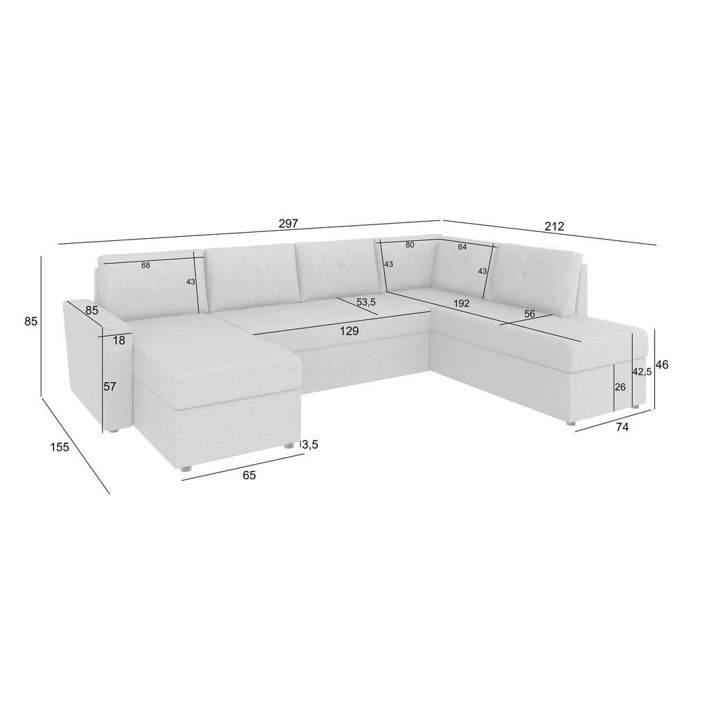 Thumbnail - Mid.you Wohnlandschaft Termoli, Mintgrün, Textil, 4-Sitzer, Füllung: Schaumstoff, U-Form, Ottomane rechts, 297x212 cm, M...