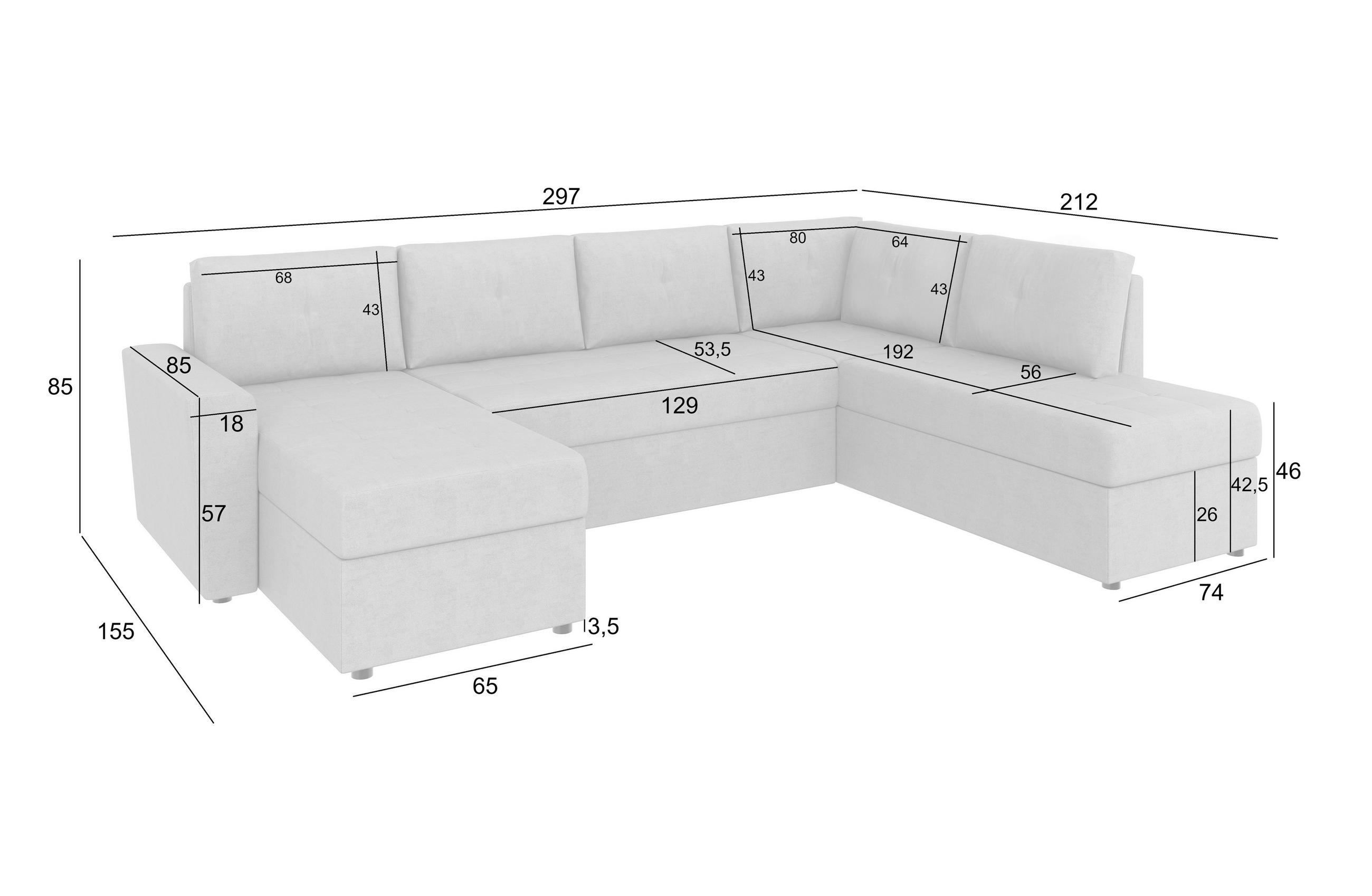 Thumbnail - Mid.you Wohnlandschaft Termoli, Rosa, Textil, 4-Sitzer, Füllung: Schaumstoff, U-Form, Ottomane rechts, 297x212 cm, Made ...