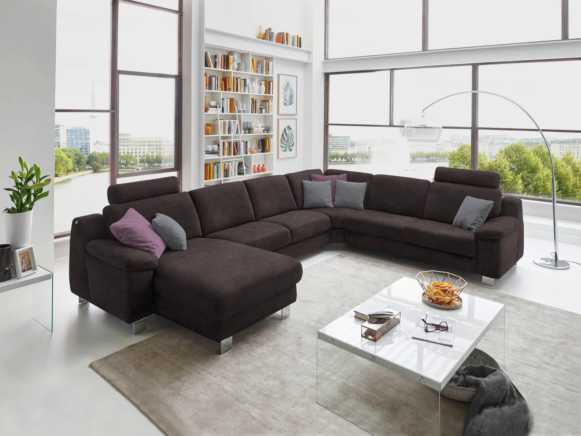 WOHNLANDSCHAFT in Mikrofaser Dunkelgrau  - Chromfarben/Dunkelgrau, Design, Textil/Metall (166/364/278cm) - Valdera